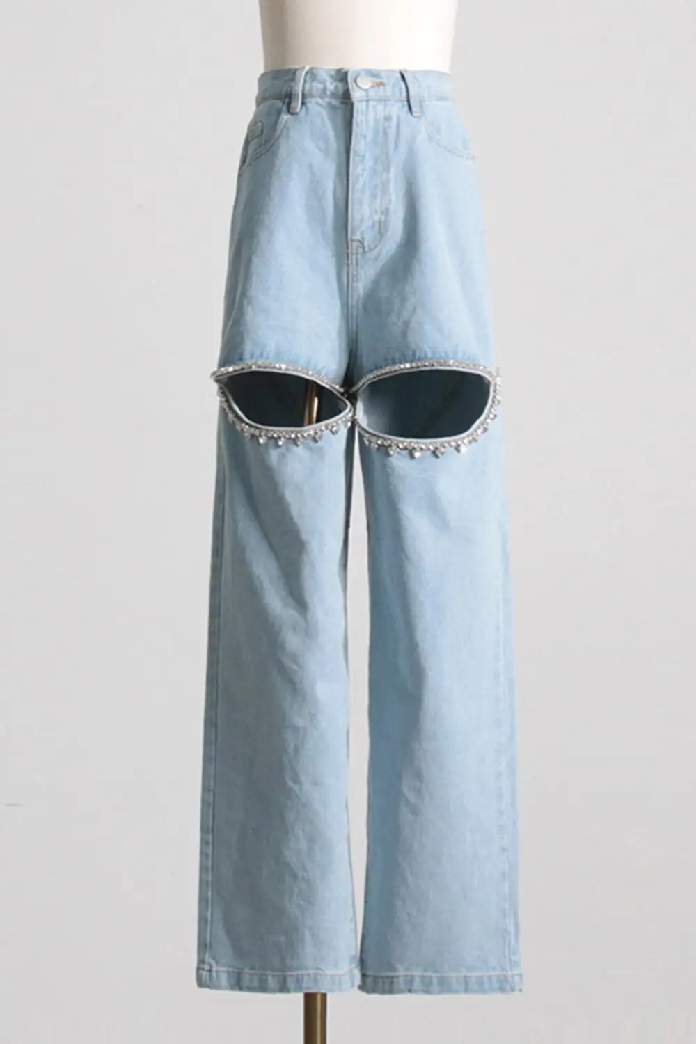 Beaded Cutout Straight Jeans
