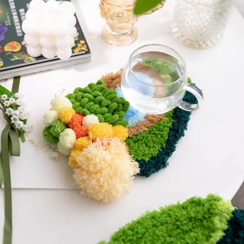 Handmade Moss Rug & Coasters Tufting Coaster Handmade Material Pack Kit