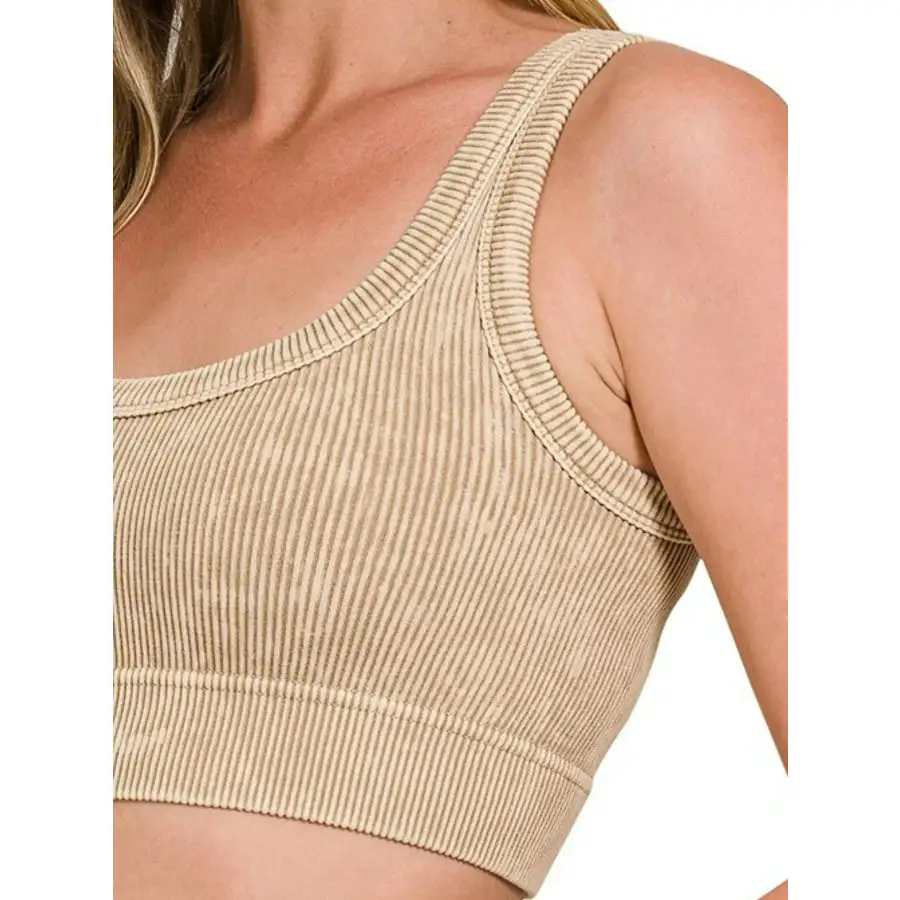 Washed Ribbed Scoop Neck Seamless Tank Top