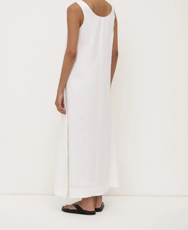 White Linen A-Line Maxi Dress