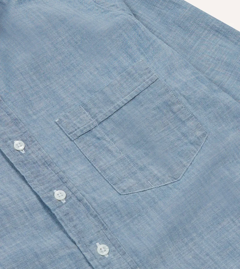 Light Blue Cotton Chambray Button-Down Shirt Casual Style