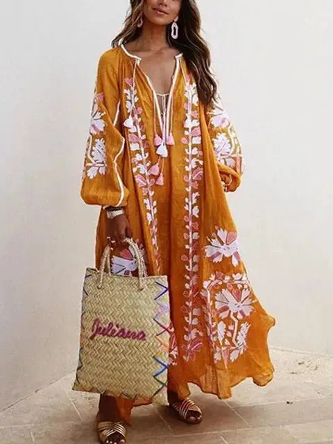 Boho Plus Size Plunge Loose Maxi Dress