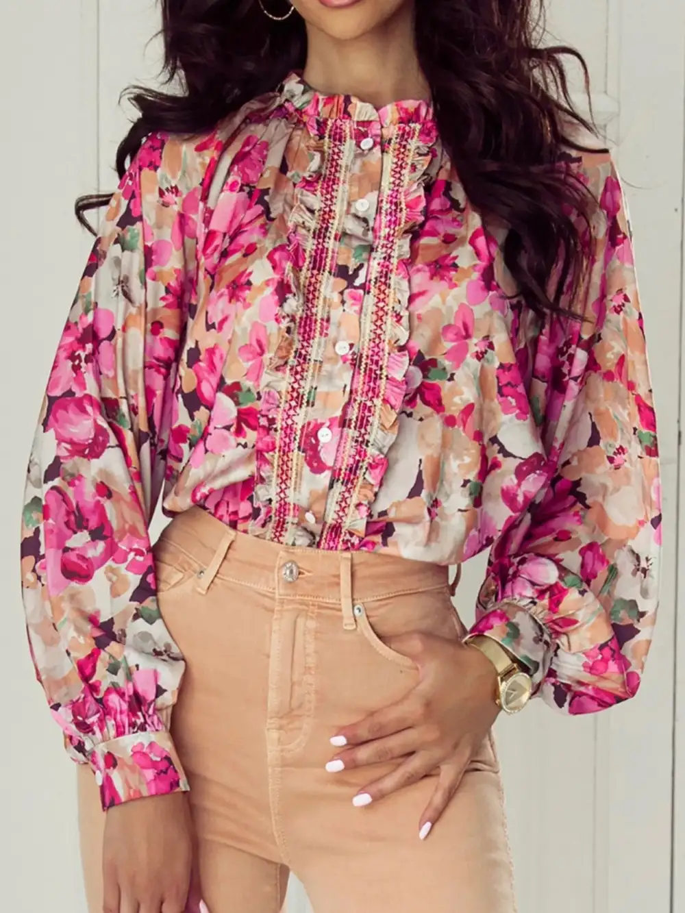 Breezy Floral Ruffle Printed Shirt