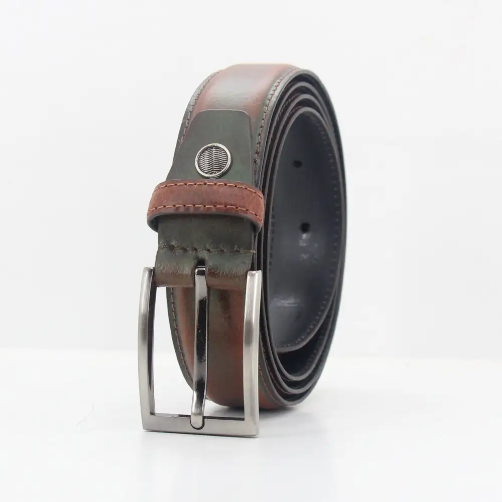 Burnished Metal Buckle Leather Belt