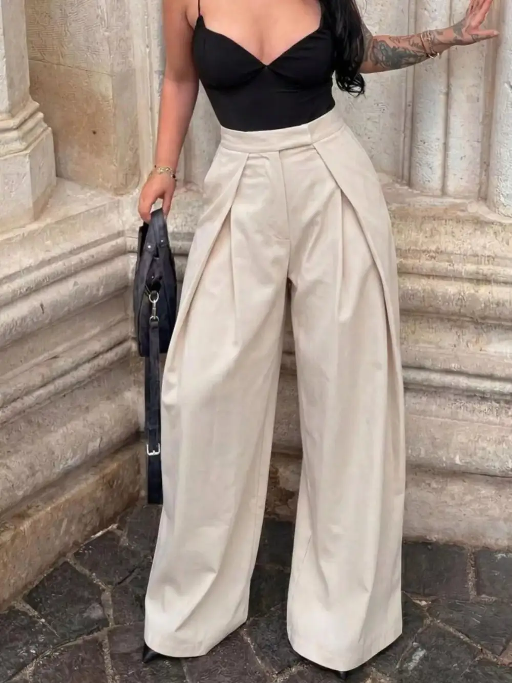 High Waisted Pleated Wide Leg Pants