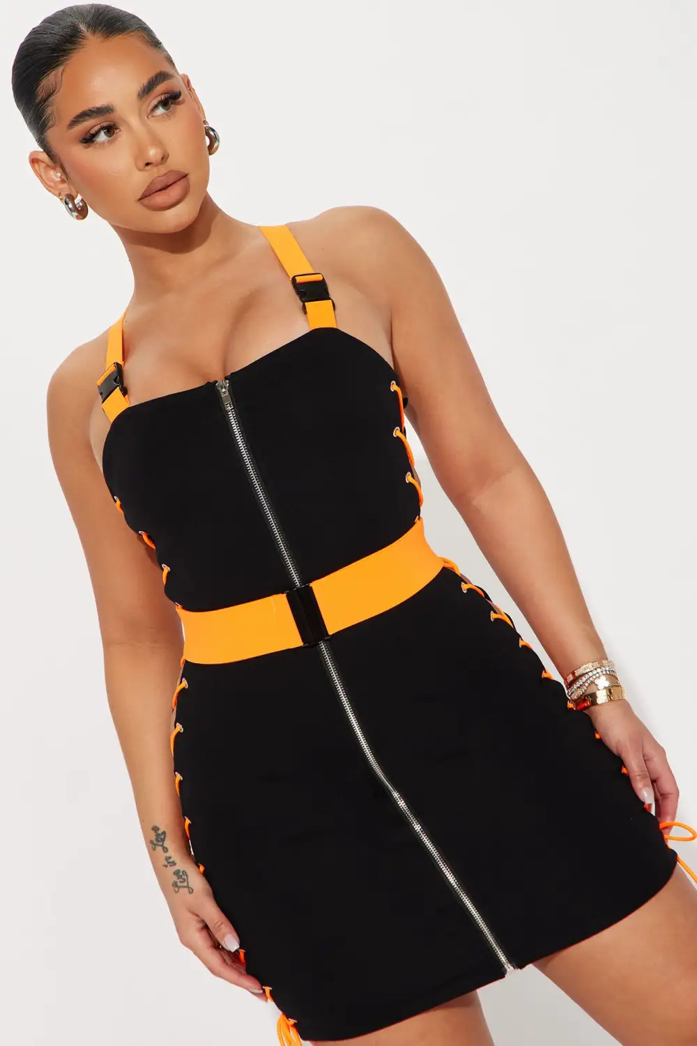Strapped together Mini Dress - Black/combo
