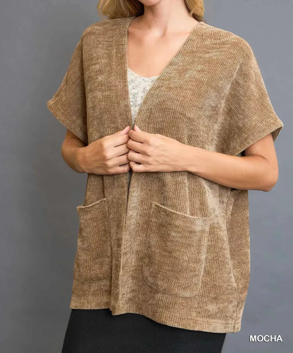 Open-Front Knit Cardigan With Front Pockets