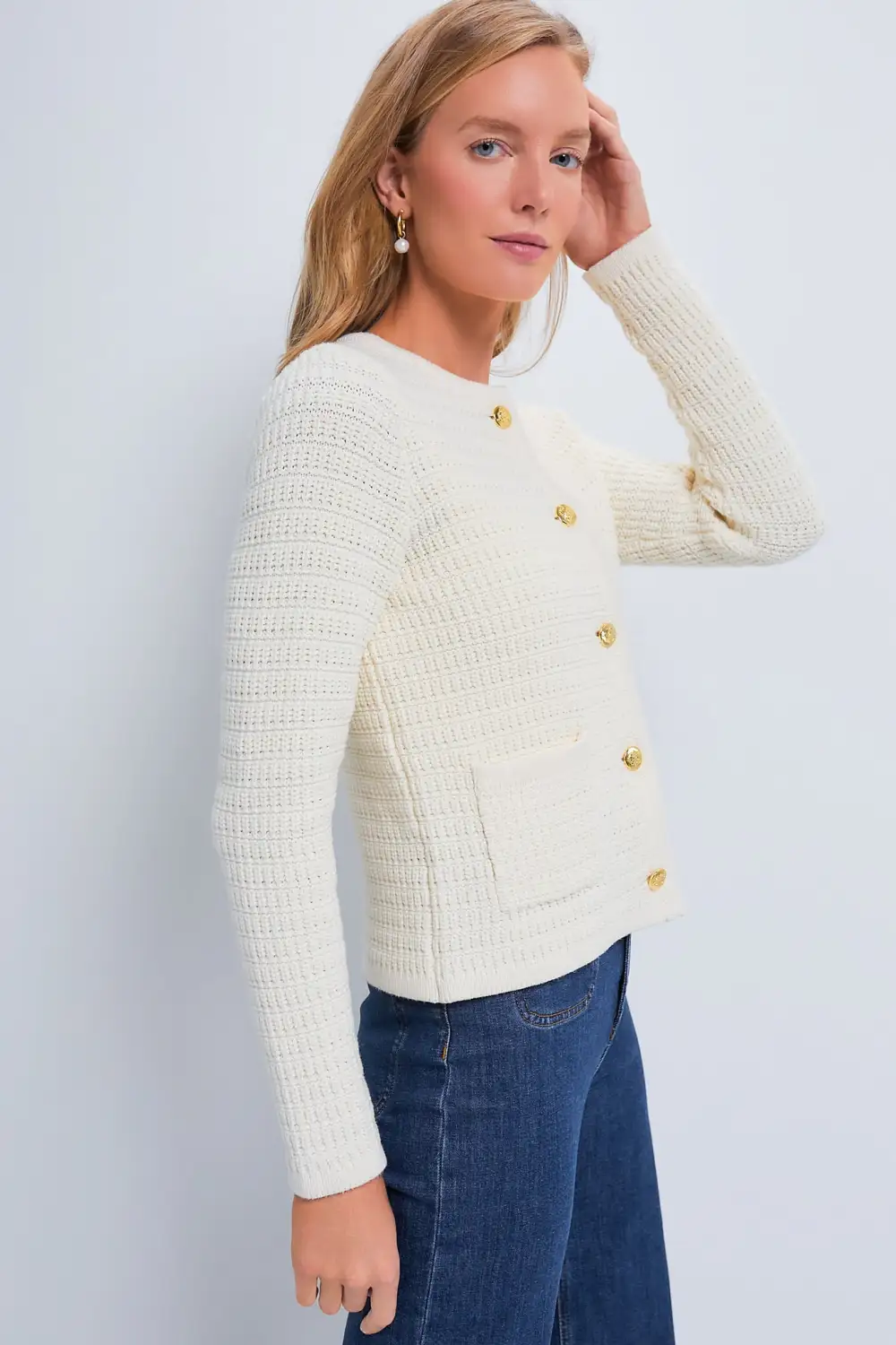 Cream Woven Maybourne Cardigan