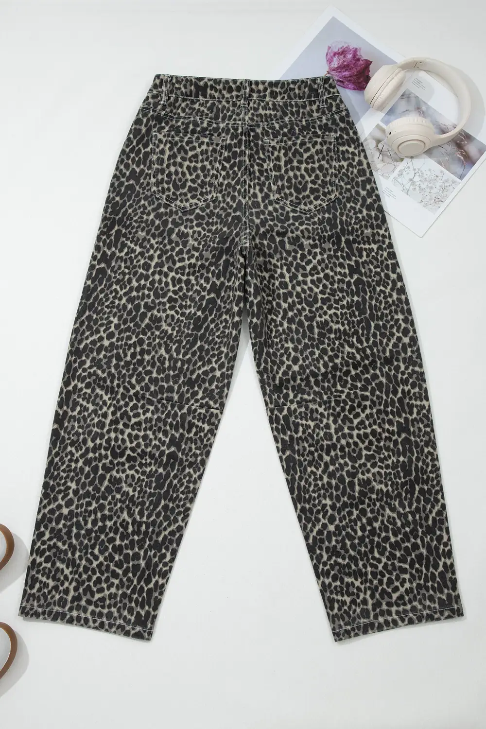 Barrel High Waist Leopard Print Jeans