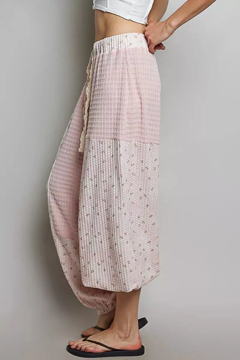 Everyday Patchwork Mixed Knit Wide Leg Pants