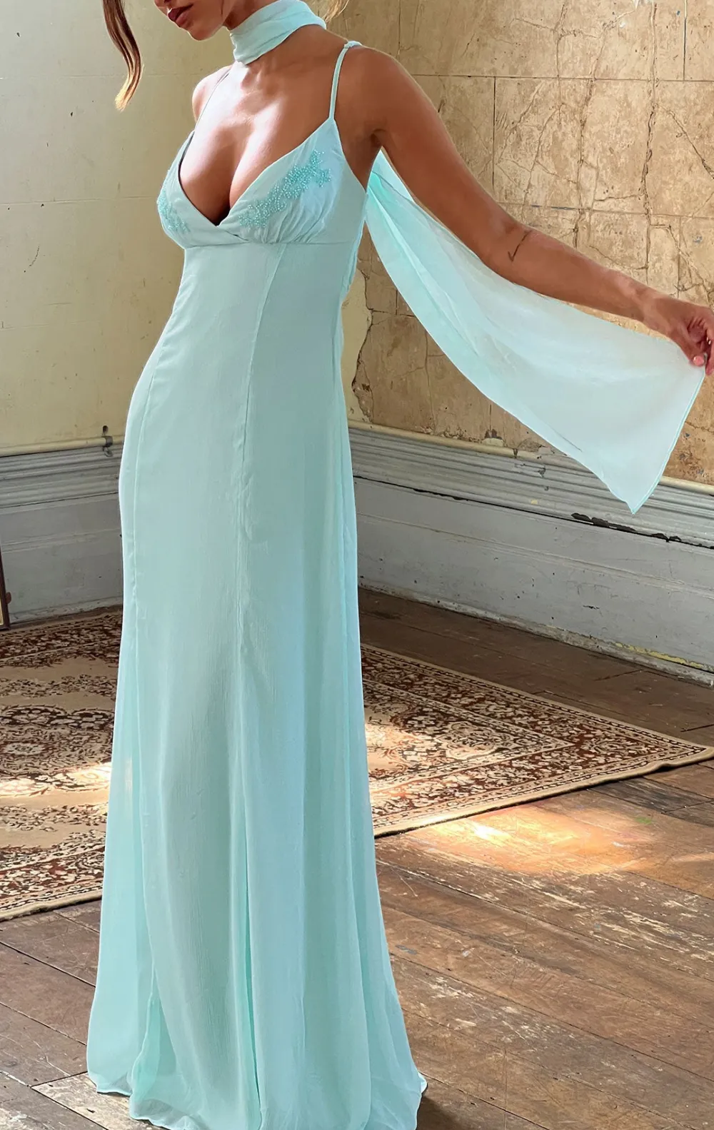 Off Shoulder Beaded Maxi Dress