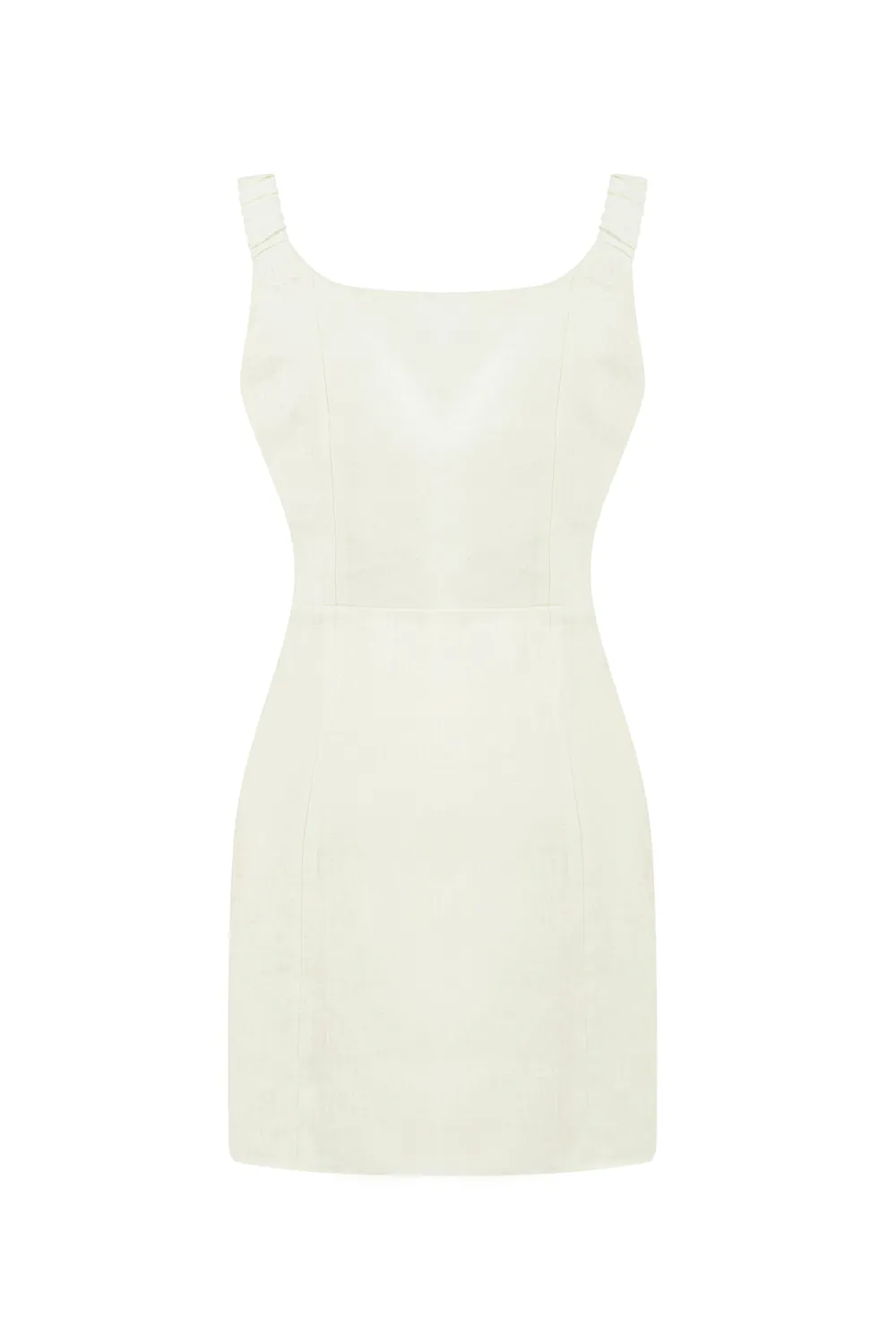 Straight Neck Mini Dress-White