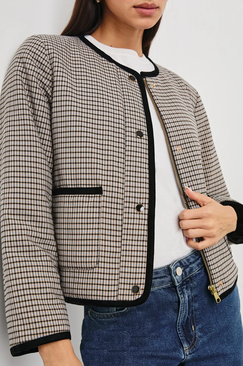 Square-Cut Checked Ladies' Jacket