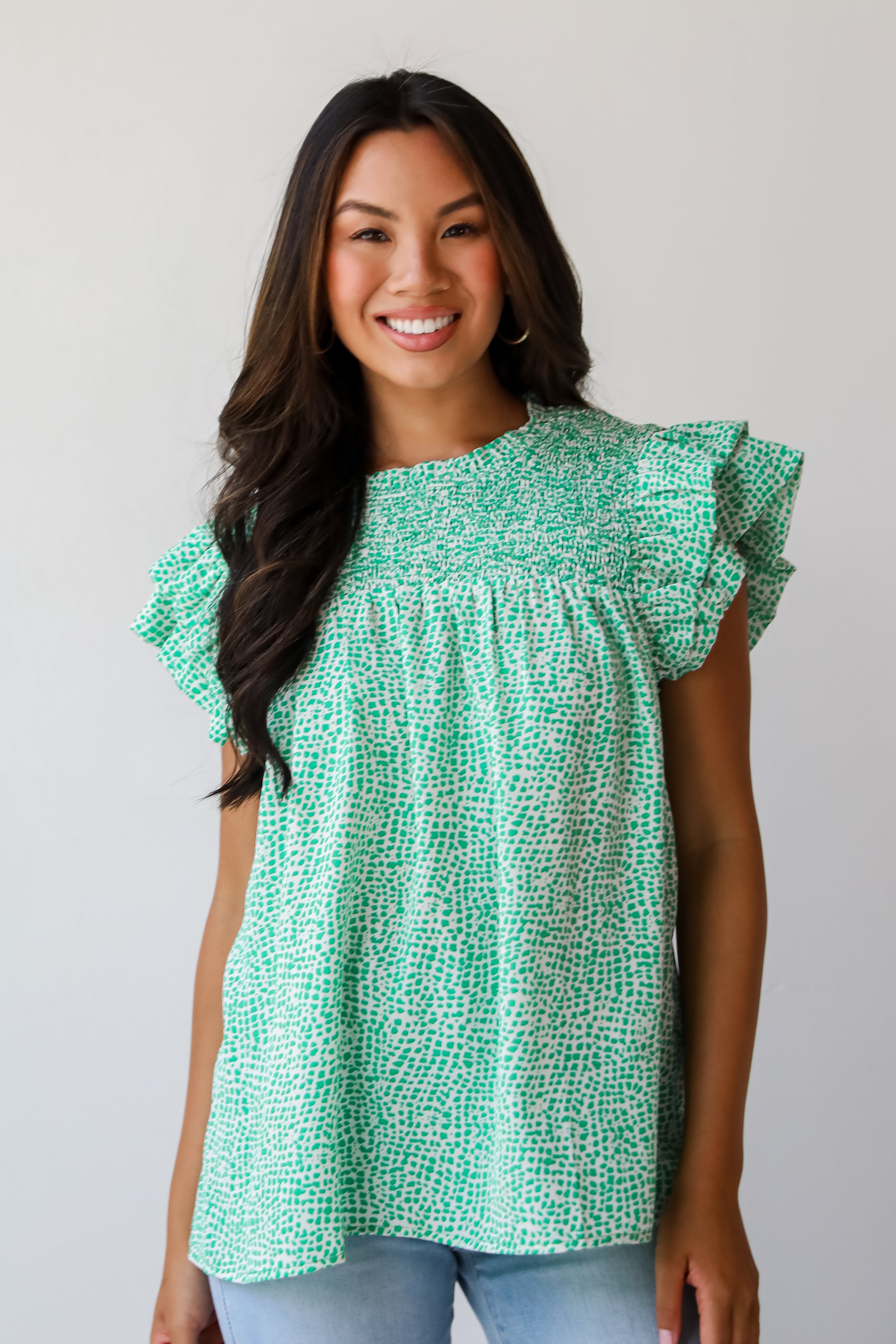 Feeling Girly Kelly Green Spotted Blouse