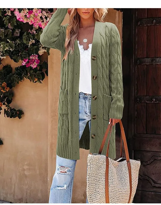 Women Yarn/Wool Yarn Plain Long Sleeve Comfy Casual Cardigan