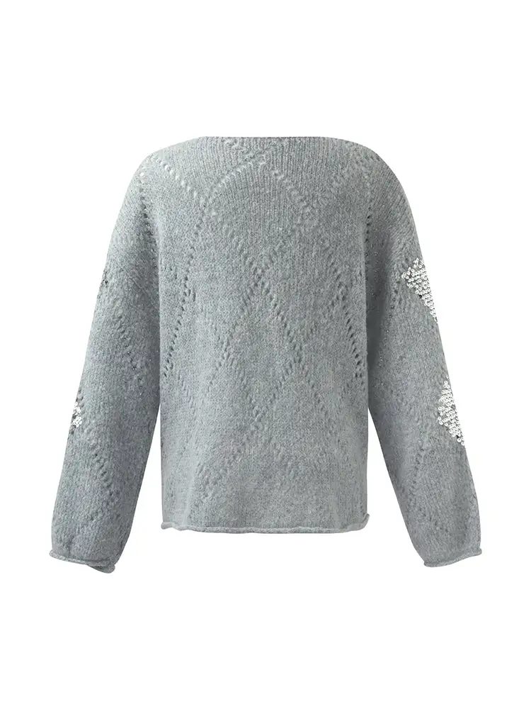 Mohair Argyle Sequins Pullover Women Sweater