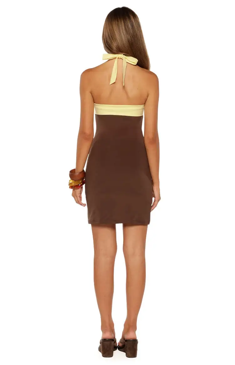 Halter Neck Bodycon Contrast Mini Dress