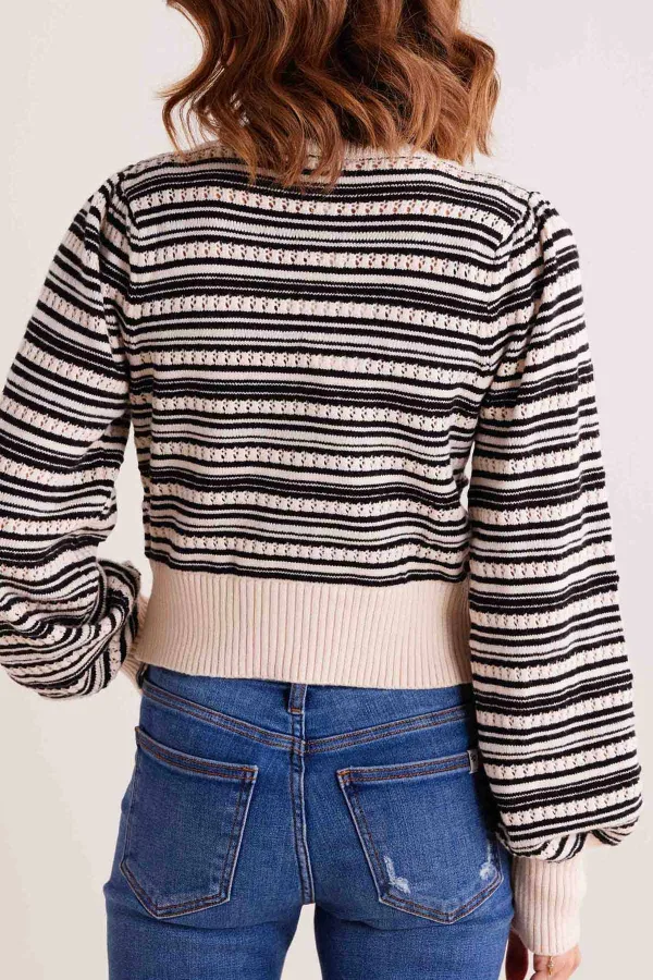 Striped Tie-Front Knitted Cropped Cardigan