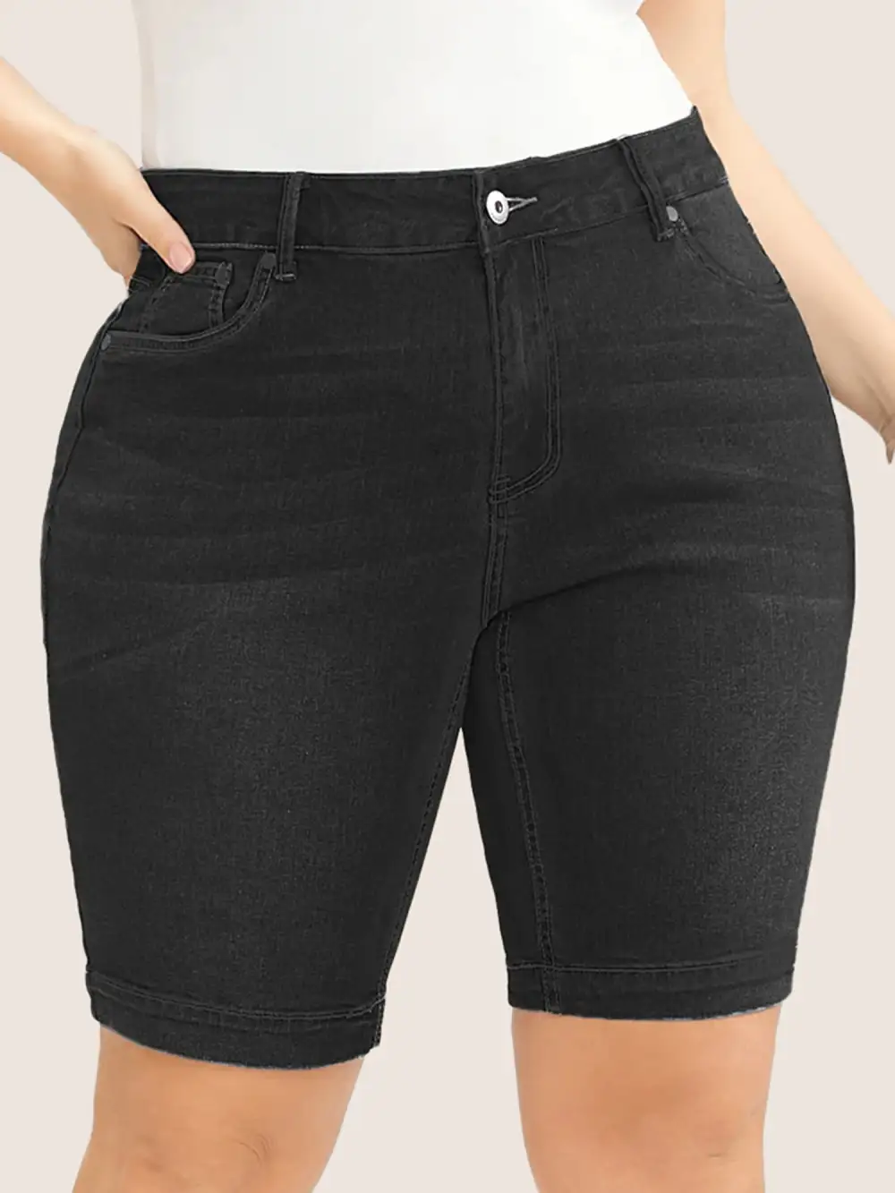 Very Stretchy High Rise Dark Wash Denim Shorts