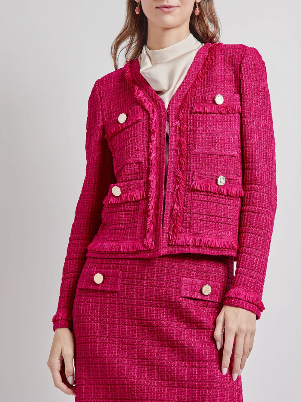 Bordered V-Neck Jacket