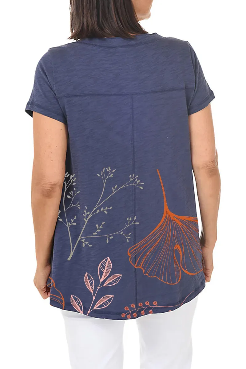 Slub-Knit Short Sleeve Seamed Tunic