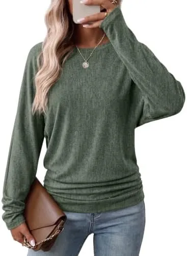 Women's Long Sleeve Ruffle Blouse, Fall Top, Lightweight Sweater