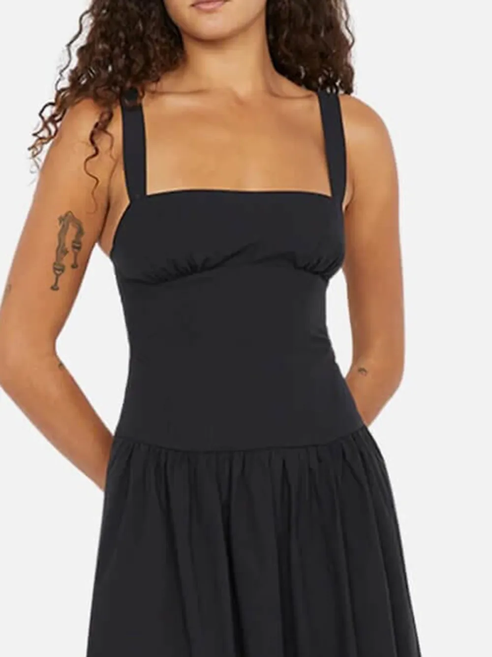 Plain Wide Strap Dress with Pockets