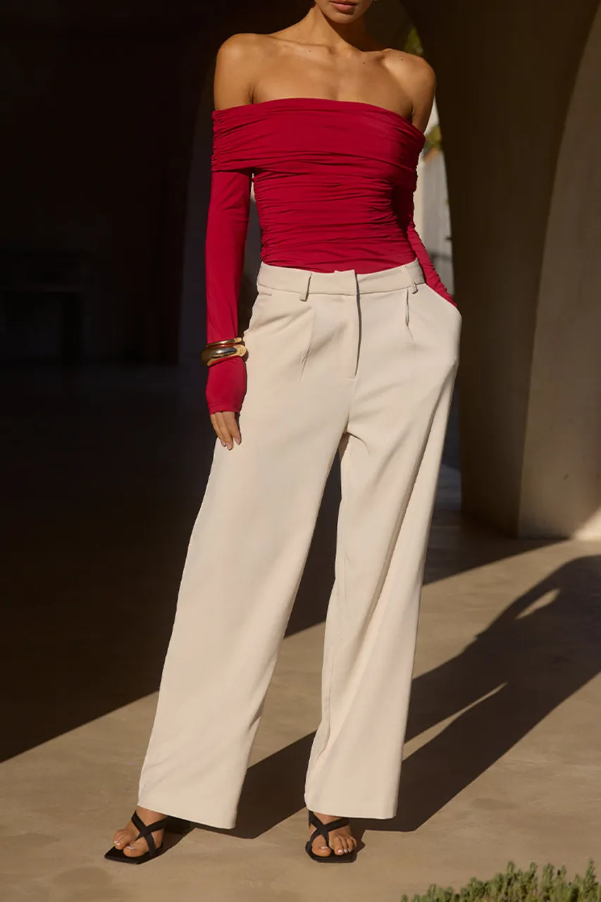 Silky Fabric Straight-Leg Pants
