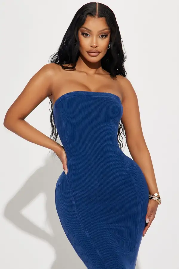 Ashlyn Mineral Wash Midi Dress - Blue