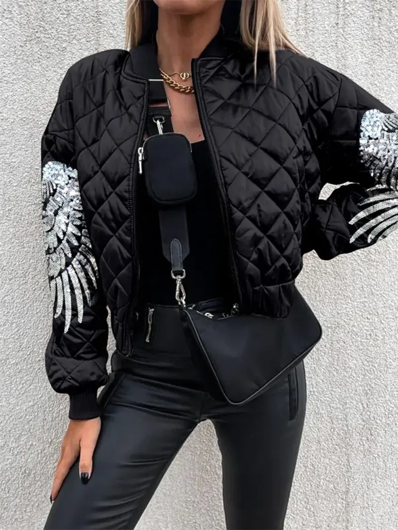 Women's Casual Sequined Wings Pattern Jacket