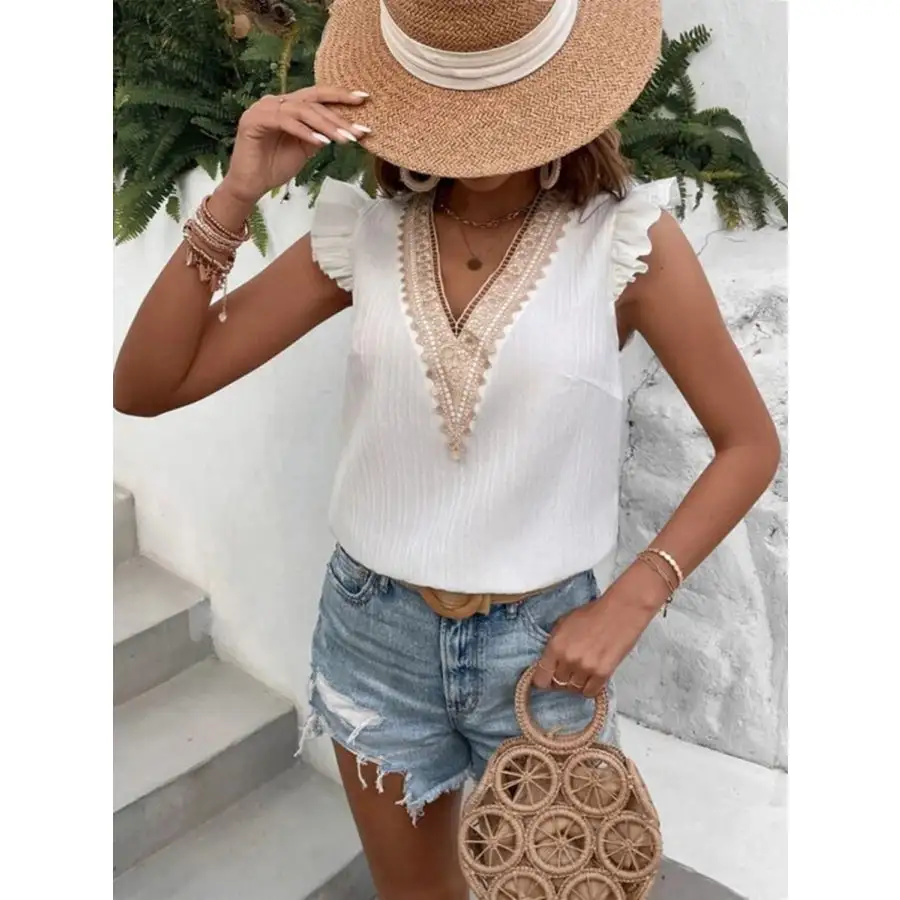 Full Size Ruffled V Neck Tank