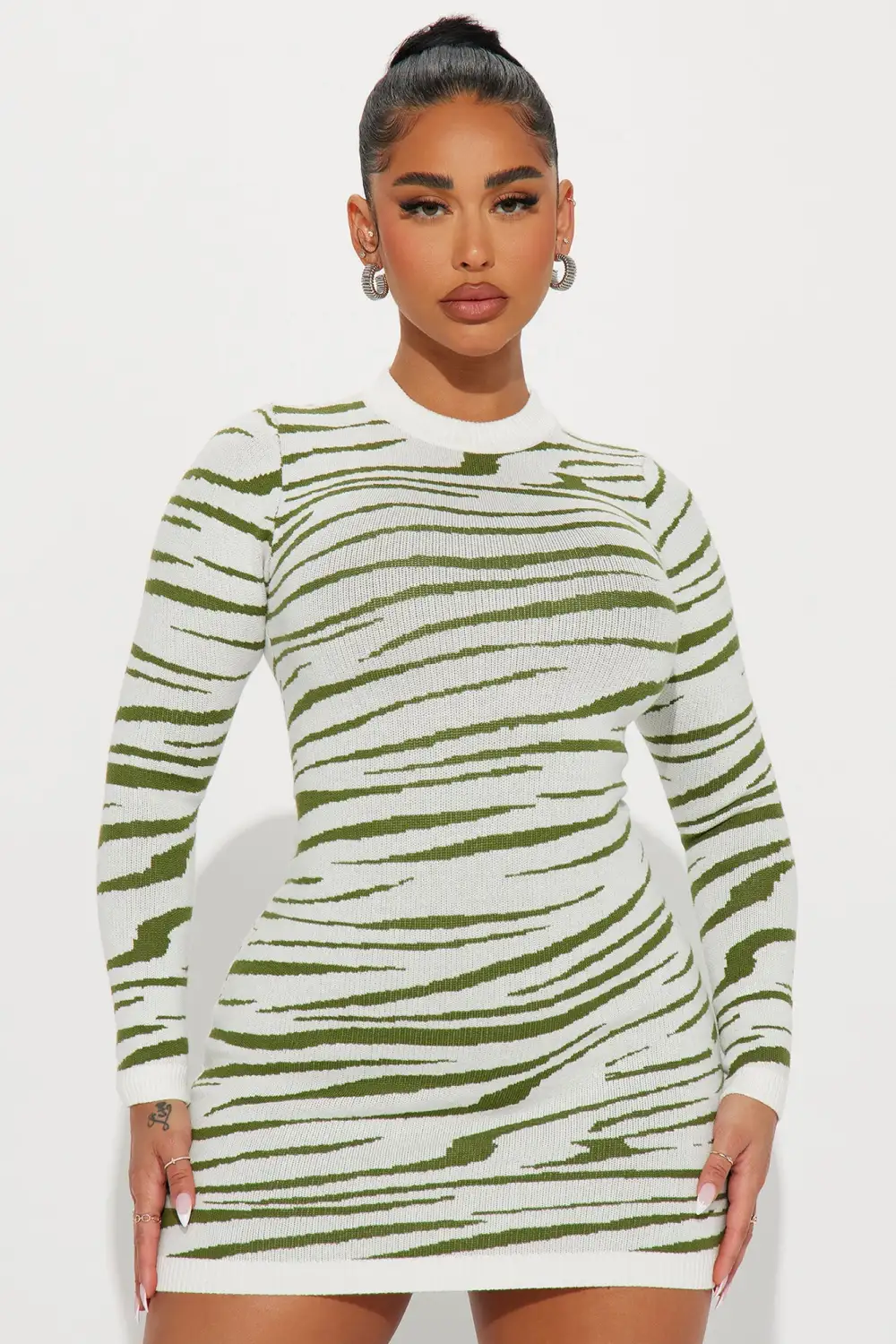 Zoe Sweater Mini Dress - Olive/combo
