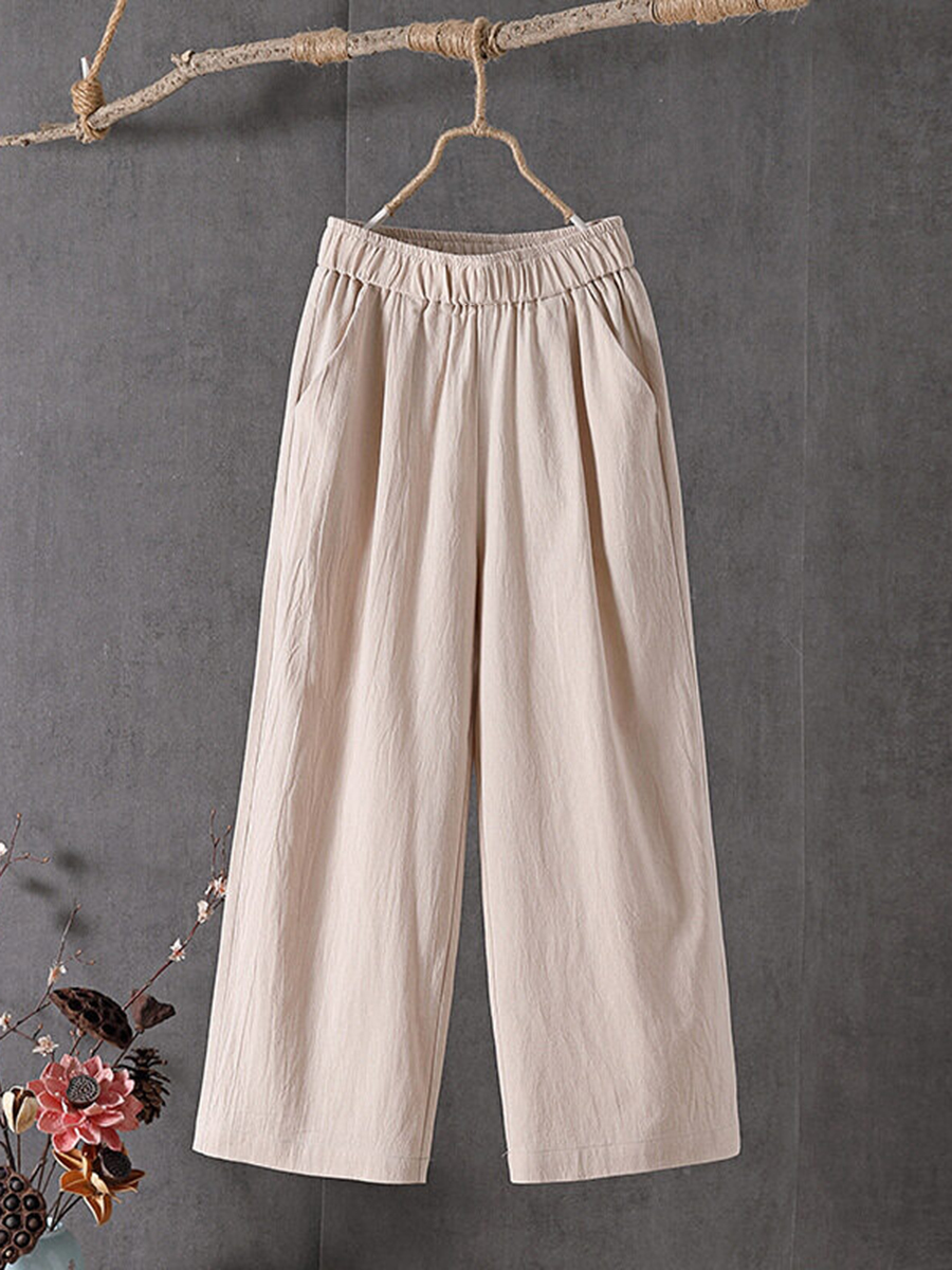 Casual pocket cotton and linen pants