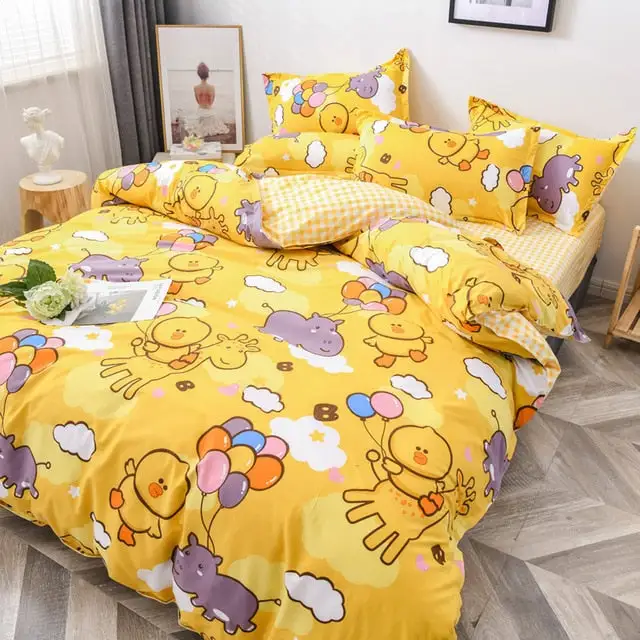 (Store Closing Sale) Flower Duvet Cover Bedding Set Peach Daisy Pastoral style Flat Bed Sheet