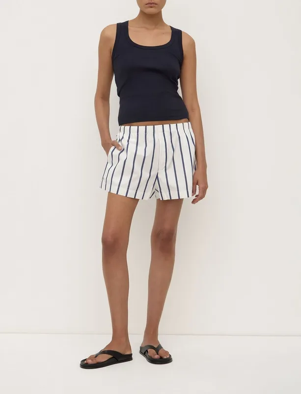 White & True Navy Striped Relaxed Short
