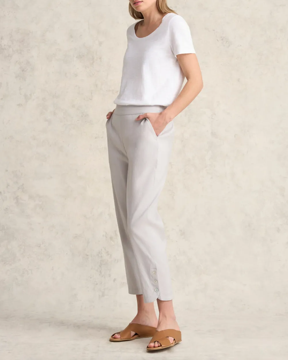 Curved Hem Linen Pant - Light Grey