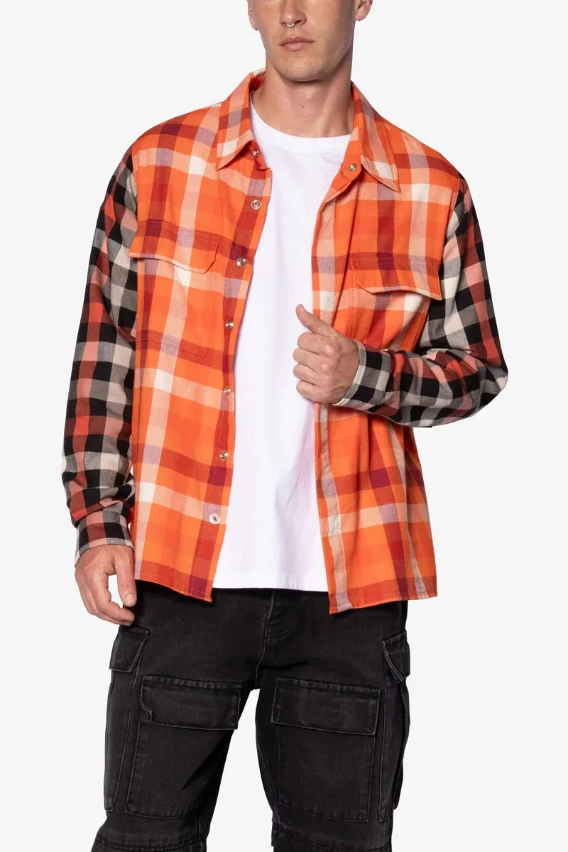 ORANGE AND BLACK PLAID FLANNEL SHIRT