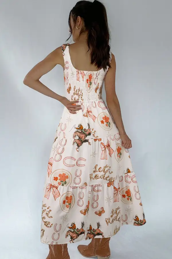 Horseshoe Print Sleeveless U Neck Midi Dress