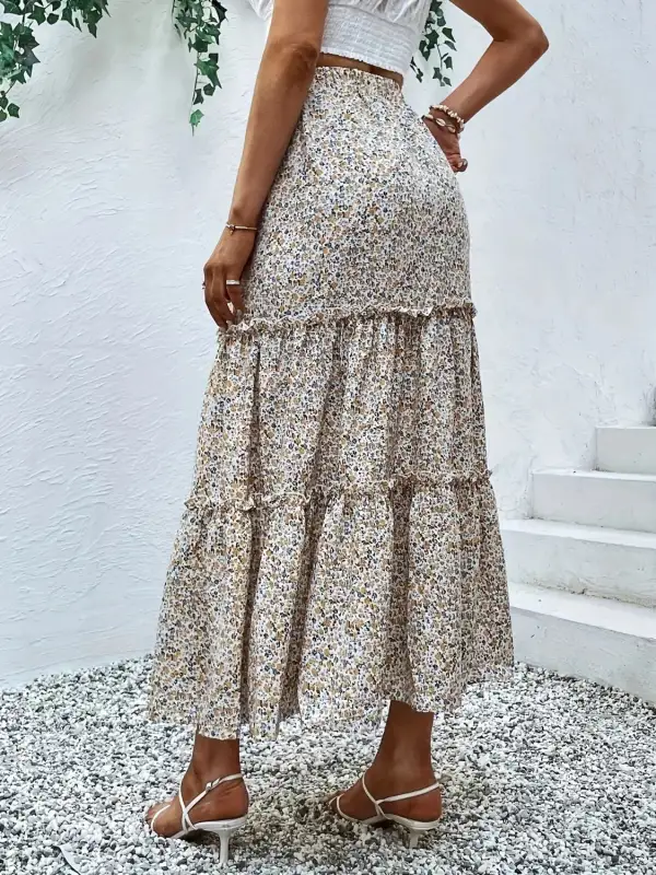 Frill Tiered Printed Macido Skirt