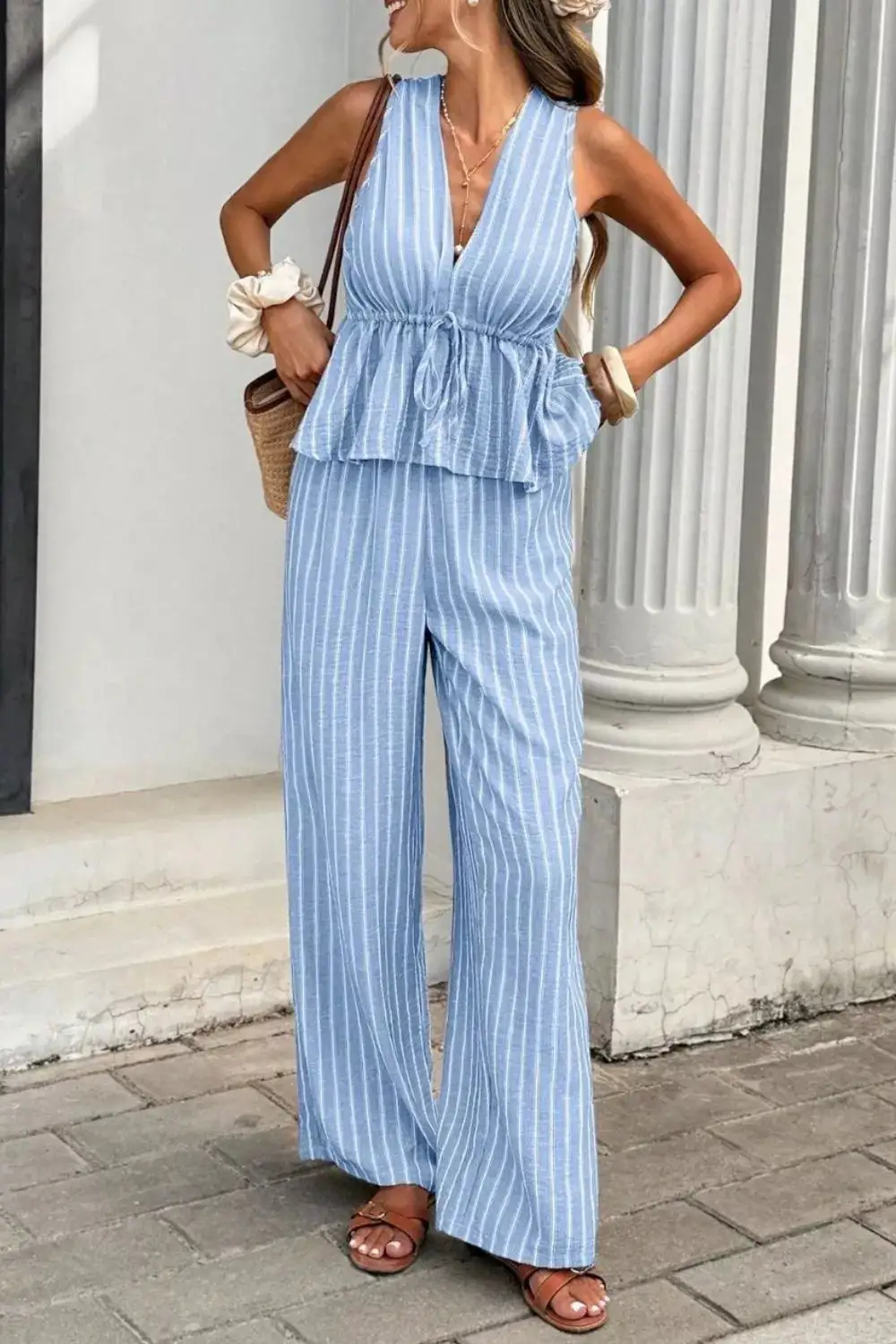 Striped Wide Leg Jumpsuit