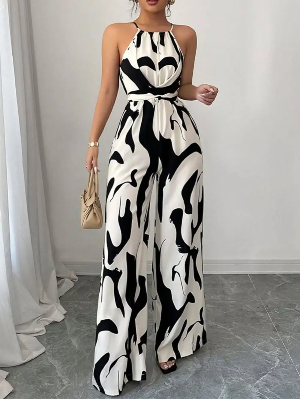 Wide Leg Abstract Jumpsuit