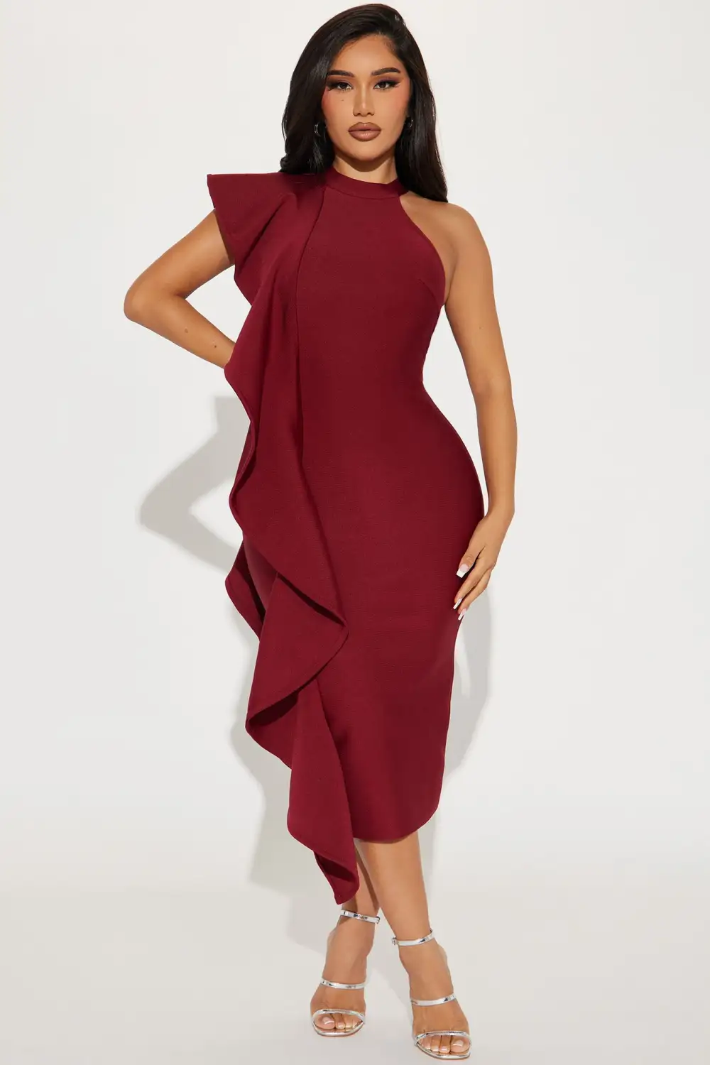 Raylin Bandage Midi Dress - Burgundy