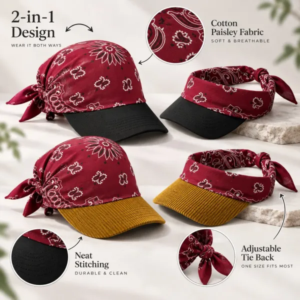 🔥Last Day 50% OFF - 🧢🤠2-in-1 Vintage Paisley Bandana Sun Visor Cap for Cycling, Hiking, Beach, Travel, Daily Casual & Summer Outdoor Activities