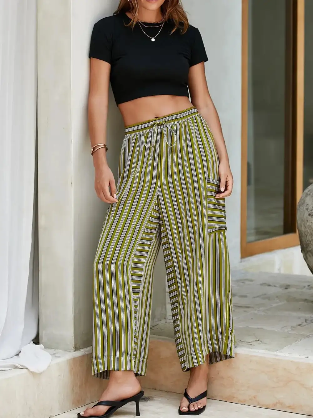 Contrast Striped Wide Leg Pants