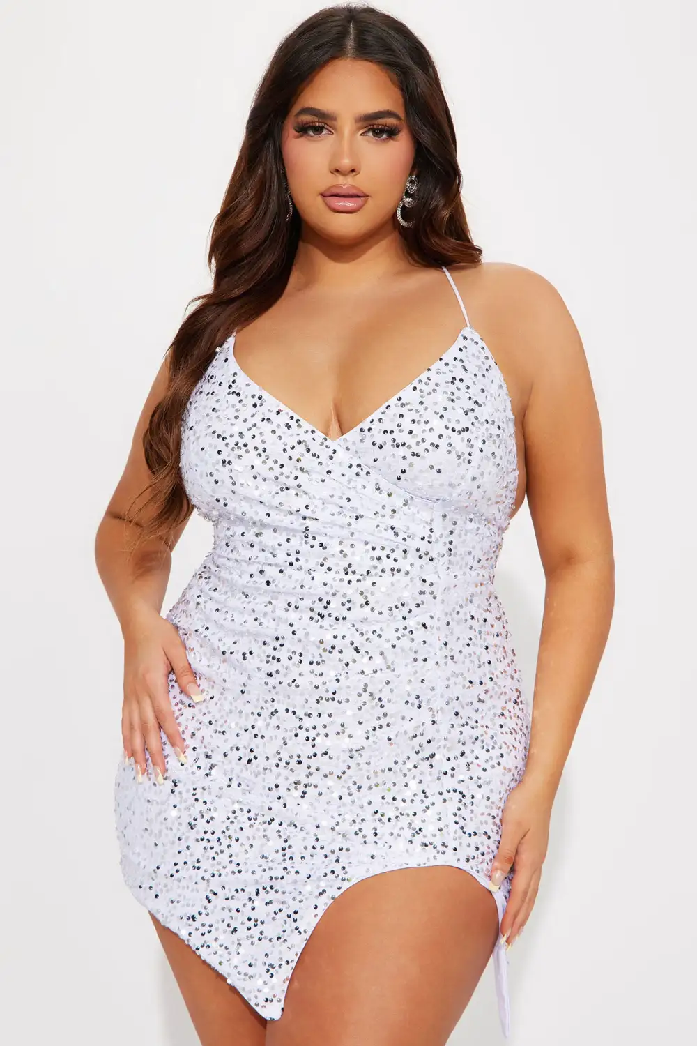 Don't Wait Up Sequin Mini Dress - White/Silver