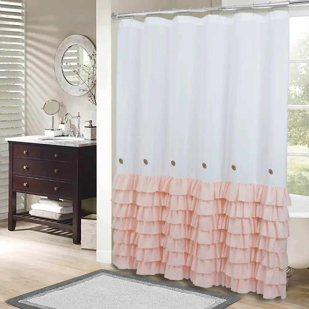 (Store Closing Sale) HIG Farmhouse Shower Curtain with PEVA Liner Bathroom Curtain with Buttons Decor, 72