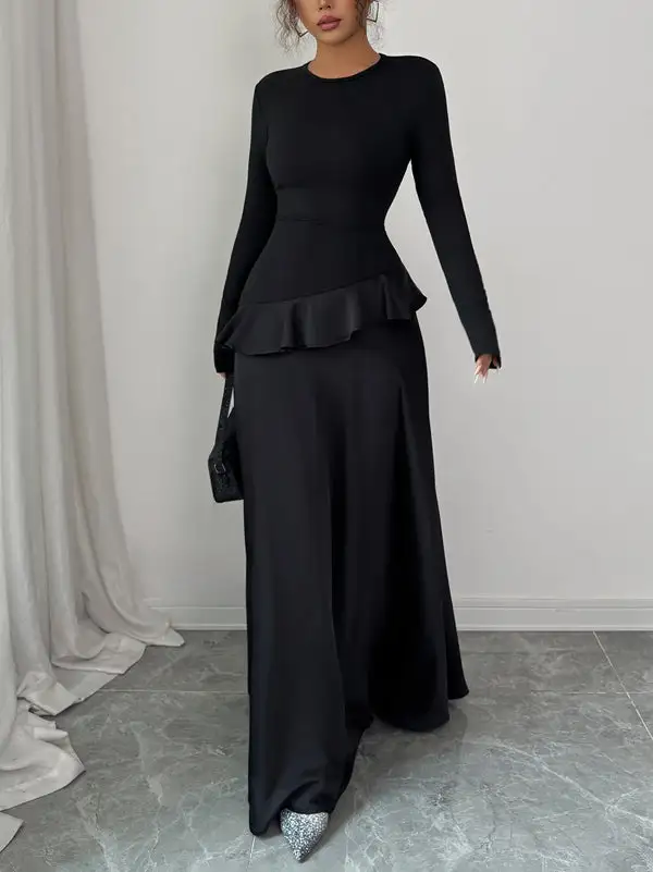 High Trim Neck Maxi Dress