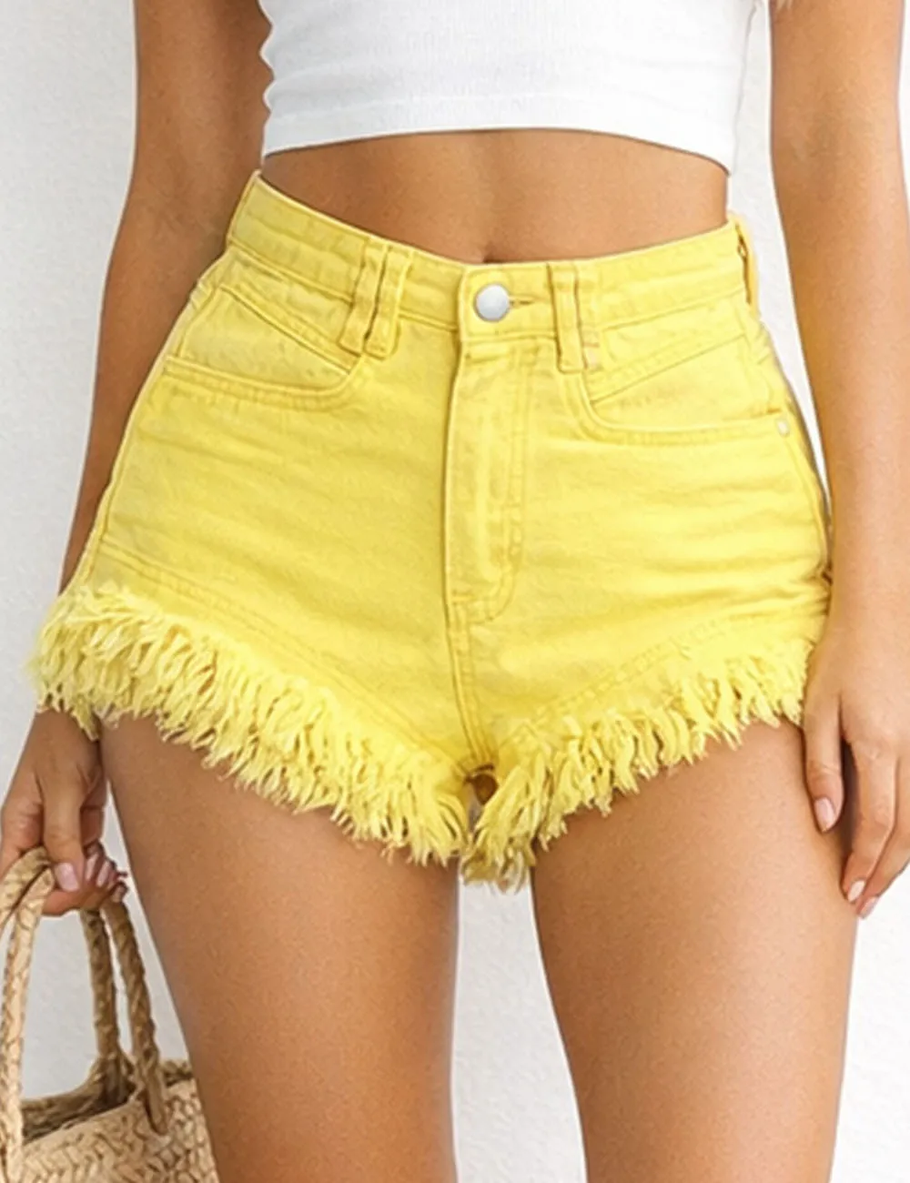 Pocket Frayed Denim Shorts