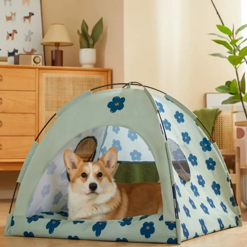 Blue Flower Dome Cat Tent Pet Tent Bed