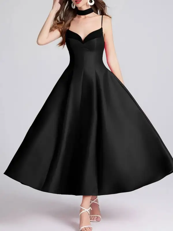 Sweetheart Collar Spaghetti Midi Dress